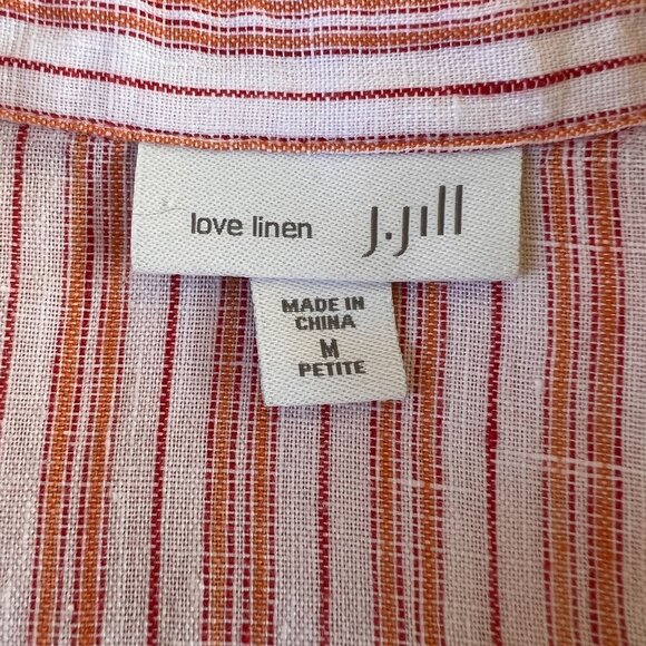 J. Jill Pure Linen Coral Orange White Striped Popover 3/4 Sleeve Tunic - Picture 5 of 13
